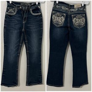 Sexy Couture Women’s Fit Boot Size 5 Jeans Embroidery Rhinestone Pockets EUC